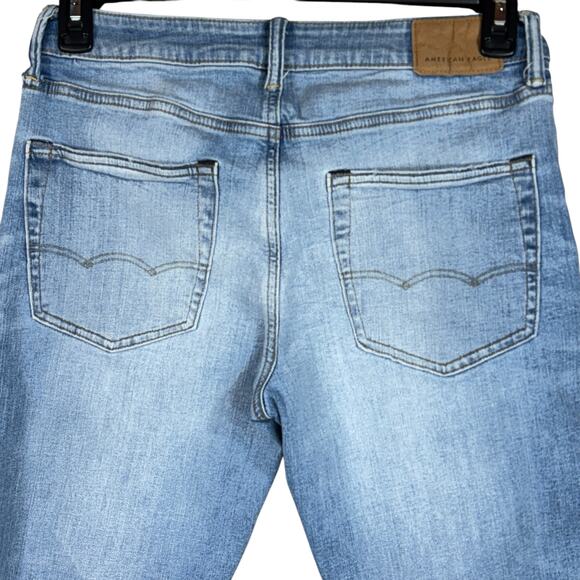 American Eagle SZ 30x32 (28x30) Athletic Mens Jeans Distressed Airflex+ Zip-Fly - Picture 6 of 12